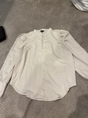 Ann Taylor Ivory Button-Front Puff Sleeve Blouse size small